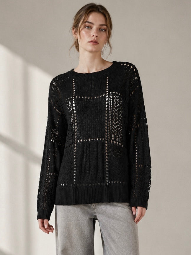 A247 - Sweater de Hilo con Cuello Redondo