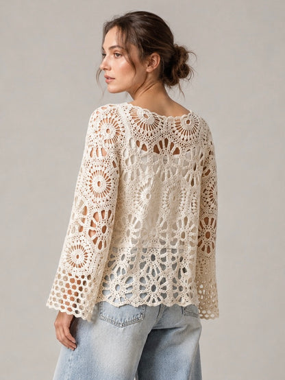 A115- Tapado Corto de Macramé Floral