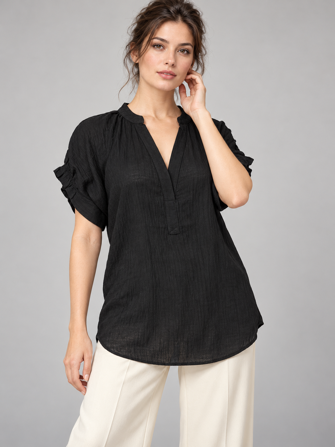 A455- Polera tipo Blusa con Cuello V