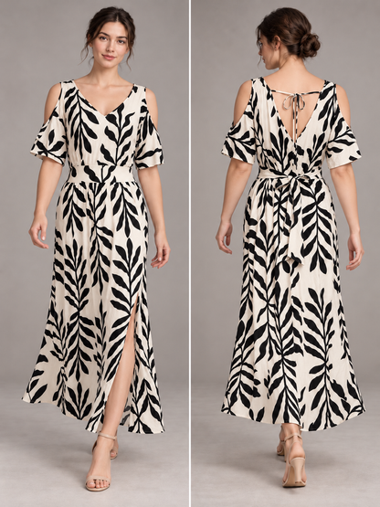 A470- Vestido Largo de Hojas