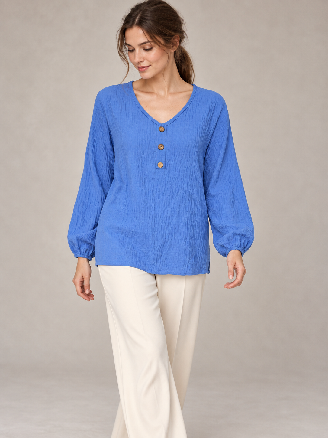 A454-Blusa Polera Cuello V con Botones