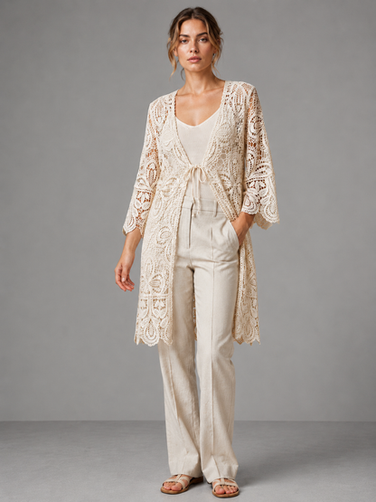 A116- Tapado Largo de Macramé Floral