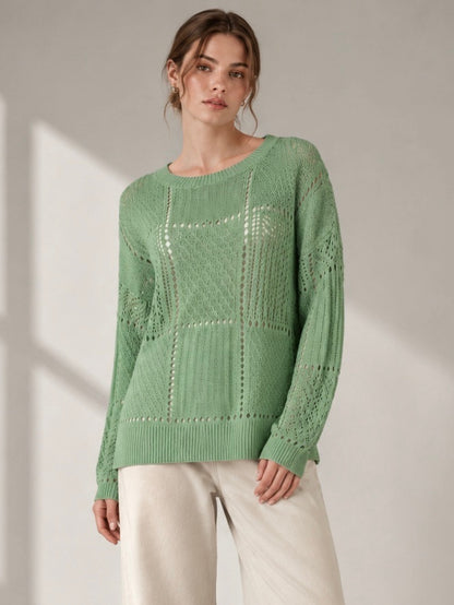 A247 - Sweater de Hilo con Cuello Redondo