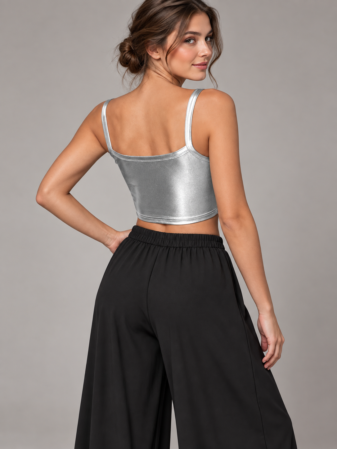 A141- Polera Crop Metalizada