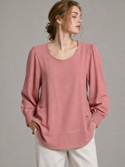 A283 - Polera Manga Larga Puño Elasticado Cuello Redondo y Bolsillos