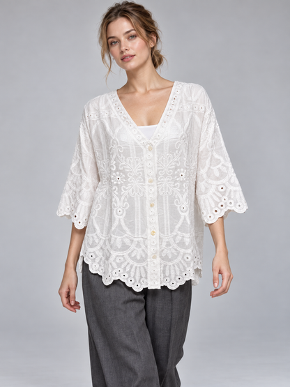 A480- Blusa Bordada con Botones