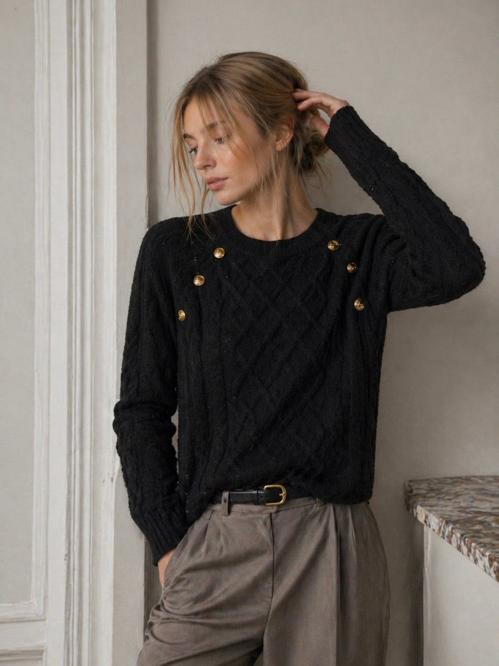A160 - Sweater con Detalle  de Botón