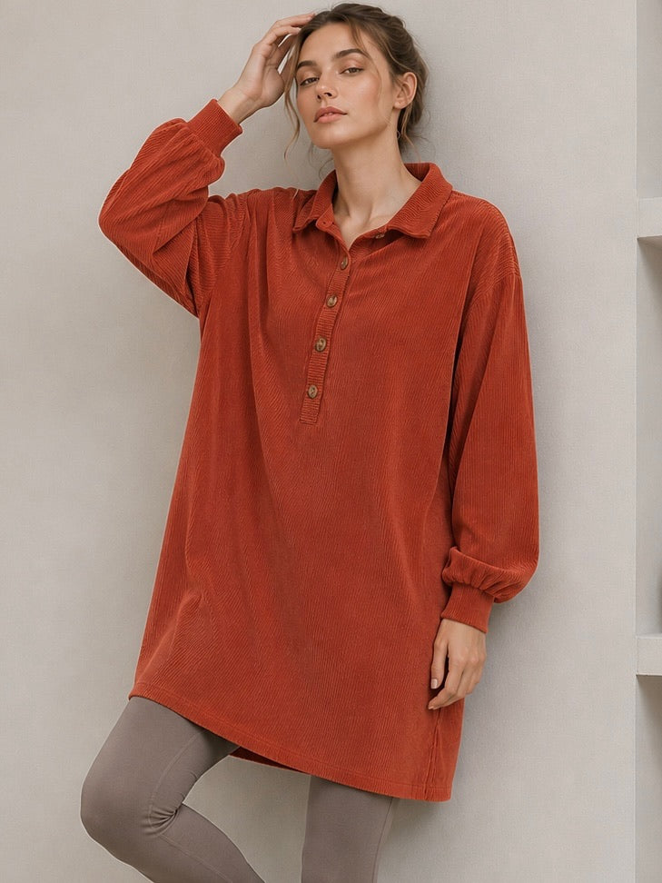 A414- Mini vestido tipo blusa de cotelé