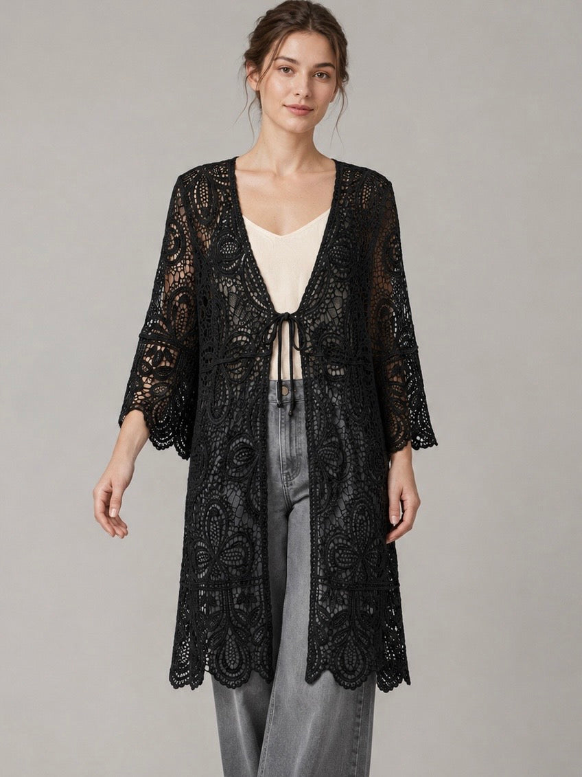 A116- Tapado Largo de Macramé Floral