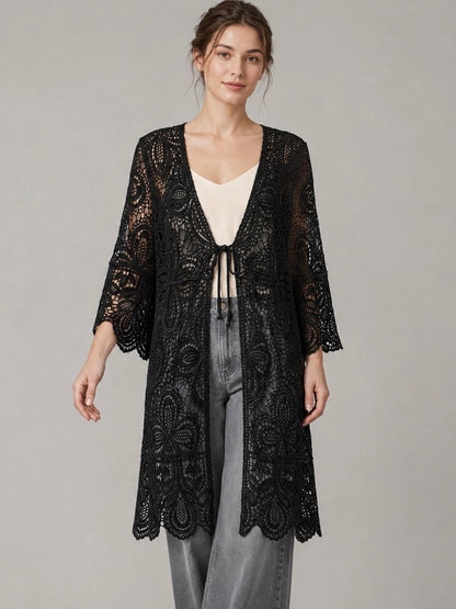 A116- Tapado Largo de Macramé Floral
