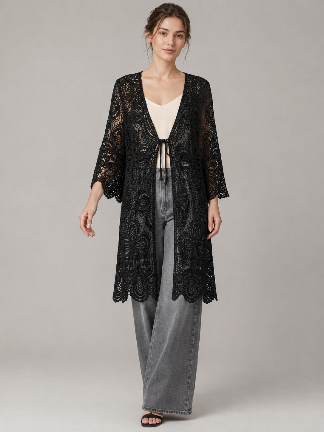 A116- Tapado Largo de Macramé Floral