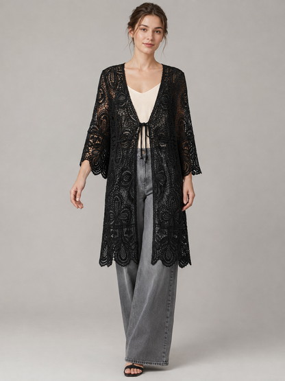 A116- Tapado Largo de Macramé Floral