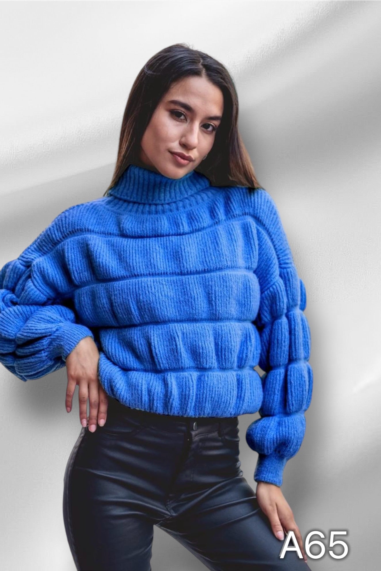 A65 - Sweater de Lana Manga Globo Cuello Alto