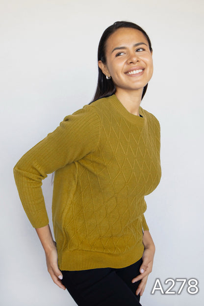 A278 - Sweater de Lana Cuello Redondo con Relieve: