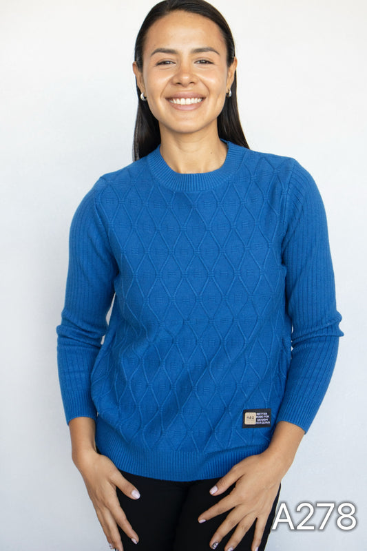 A278 - Sweater de Lana Cuello Redondo con Relieve: