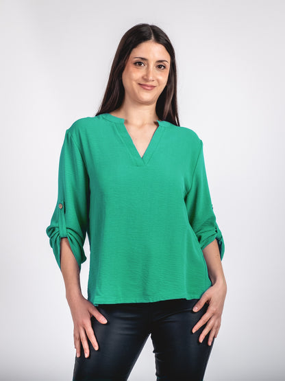 A327- Polera Manga Larga Ajustable 3/4 con Cuello Mao