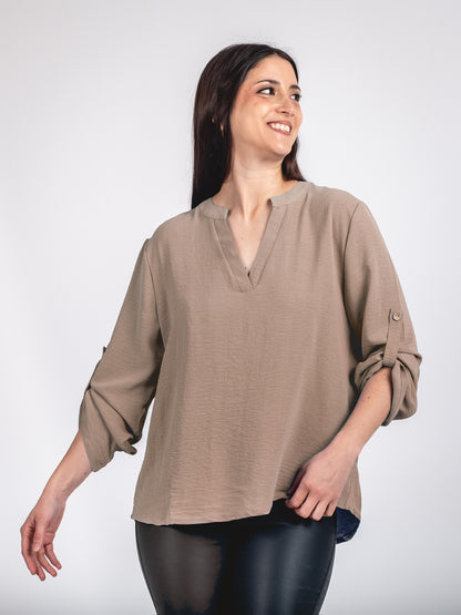 A327- Polera Manga Larga Ajustable 3/4 con Cuello Mao