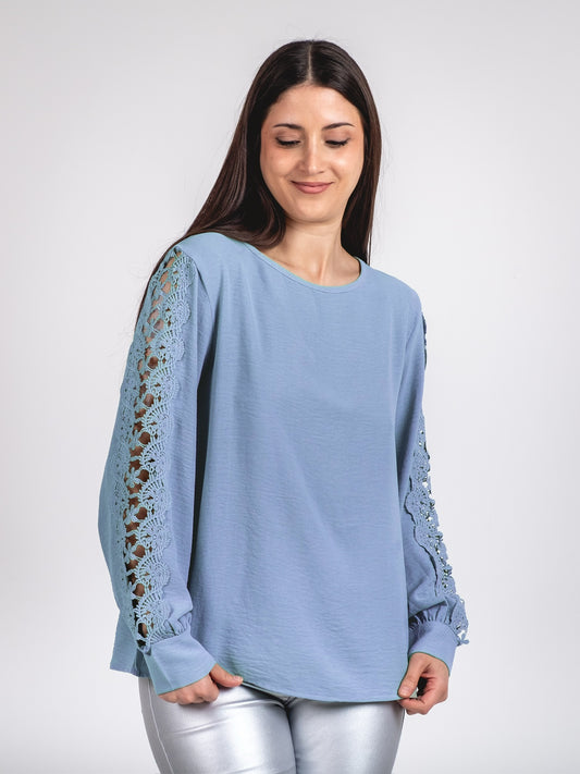 A297  - Polera Manga Larga con Detalle de Encaje