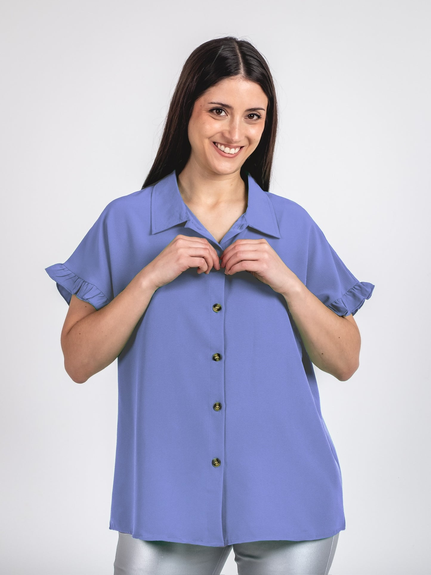 A208 - Blusa Manga Corta con Vuelo