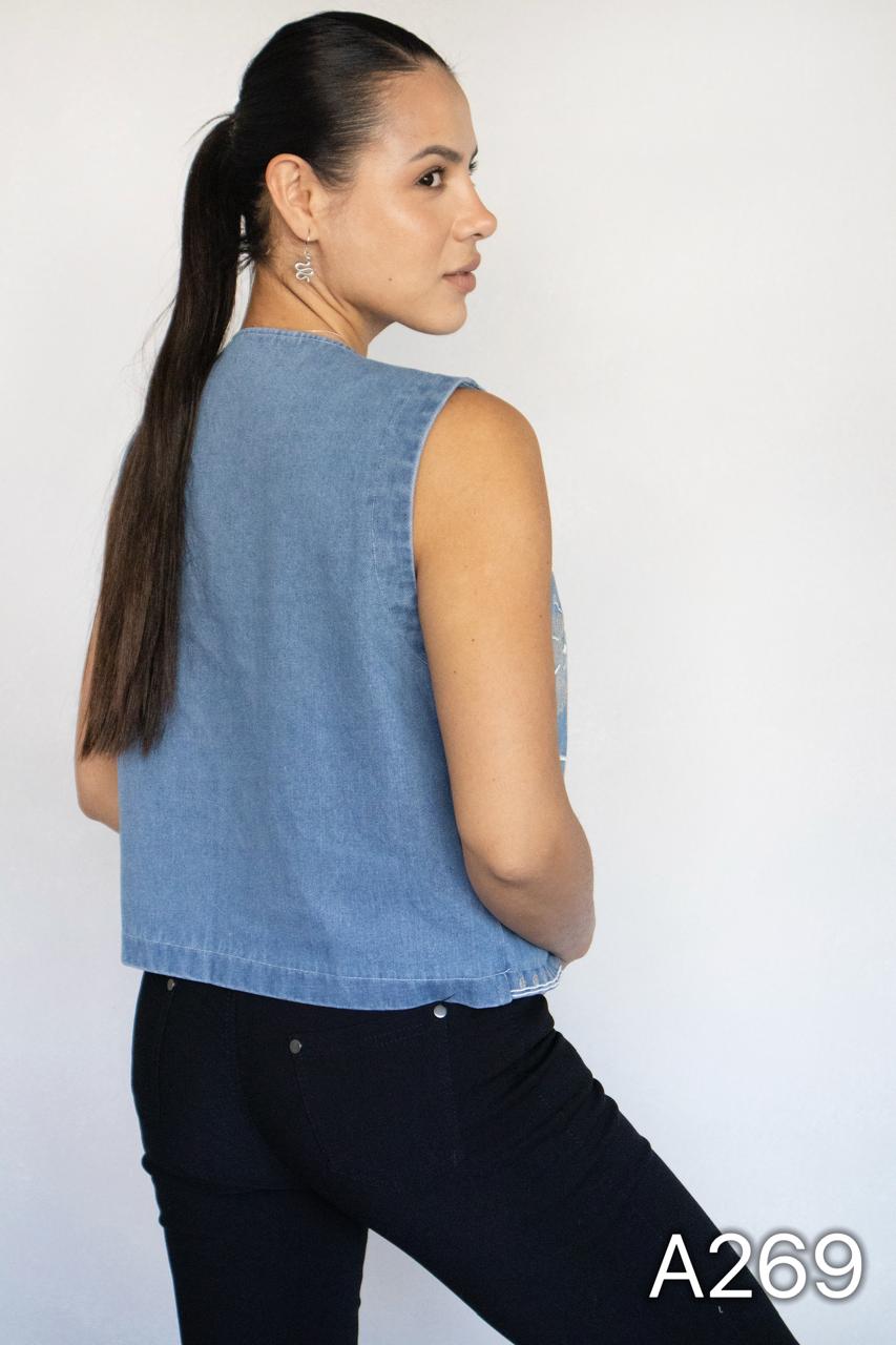A269 - Gilet de Mezclilla con Bordado