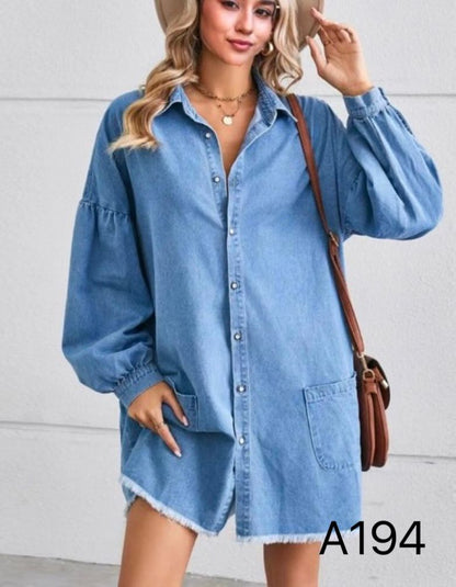A194 - Vestido de Mezclilla con Manga Larga