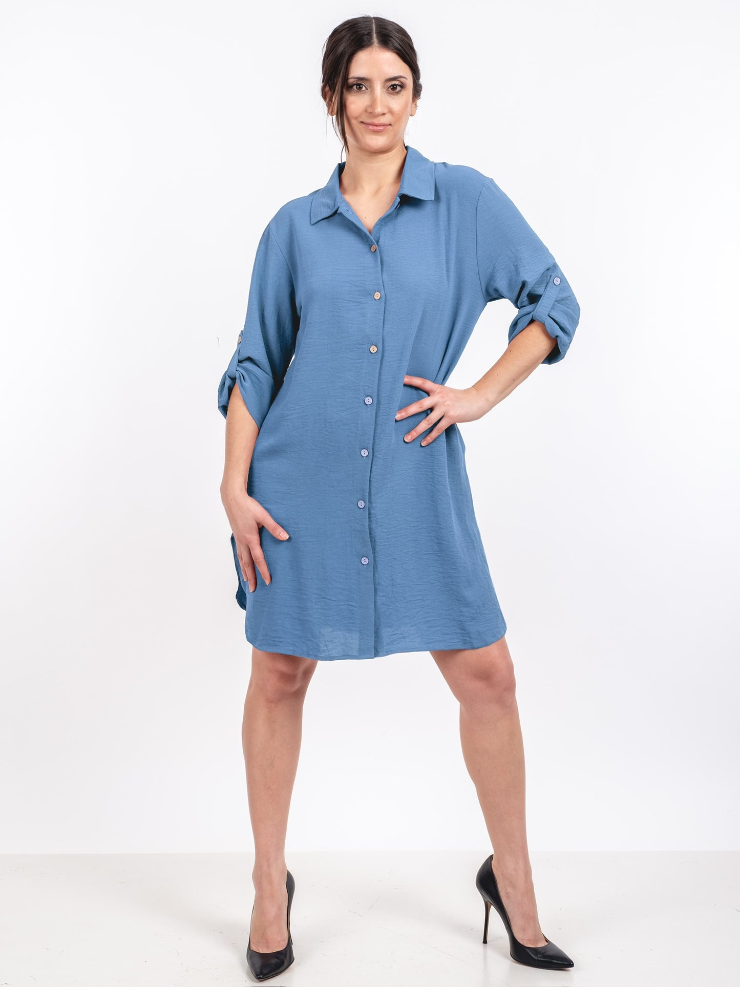 A205 - Vestido Liso con Boton y Bolsillo