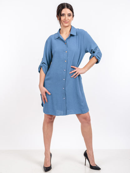 A205 - Vestido Liso con Boton y Bolsillo