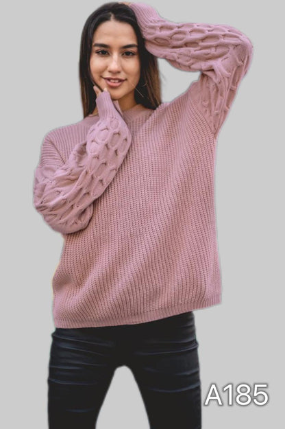 A185 - Sweater de Lana con Relieve Panal en las Mangas