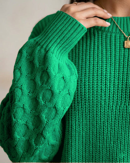 A185 - Sweater de Lana con Relieve Panal en las Mangas