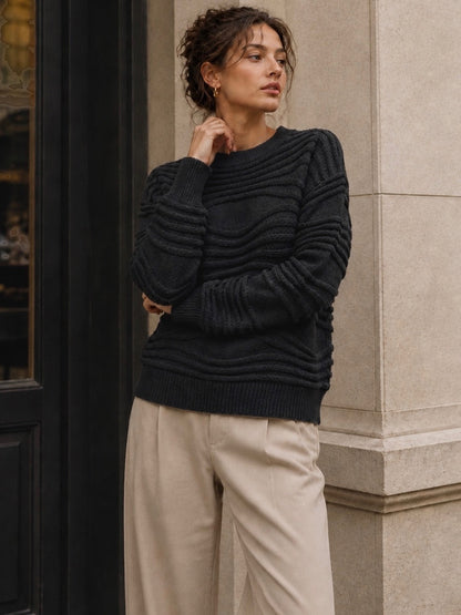A161 - Sweater Cuello Redondo con Relieve Manga Larga