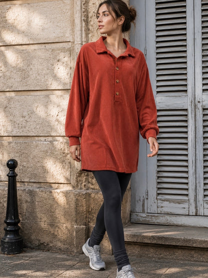 A414- Mini vestido tipo blusa de cotelé