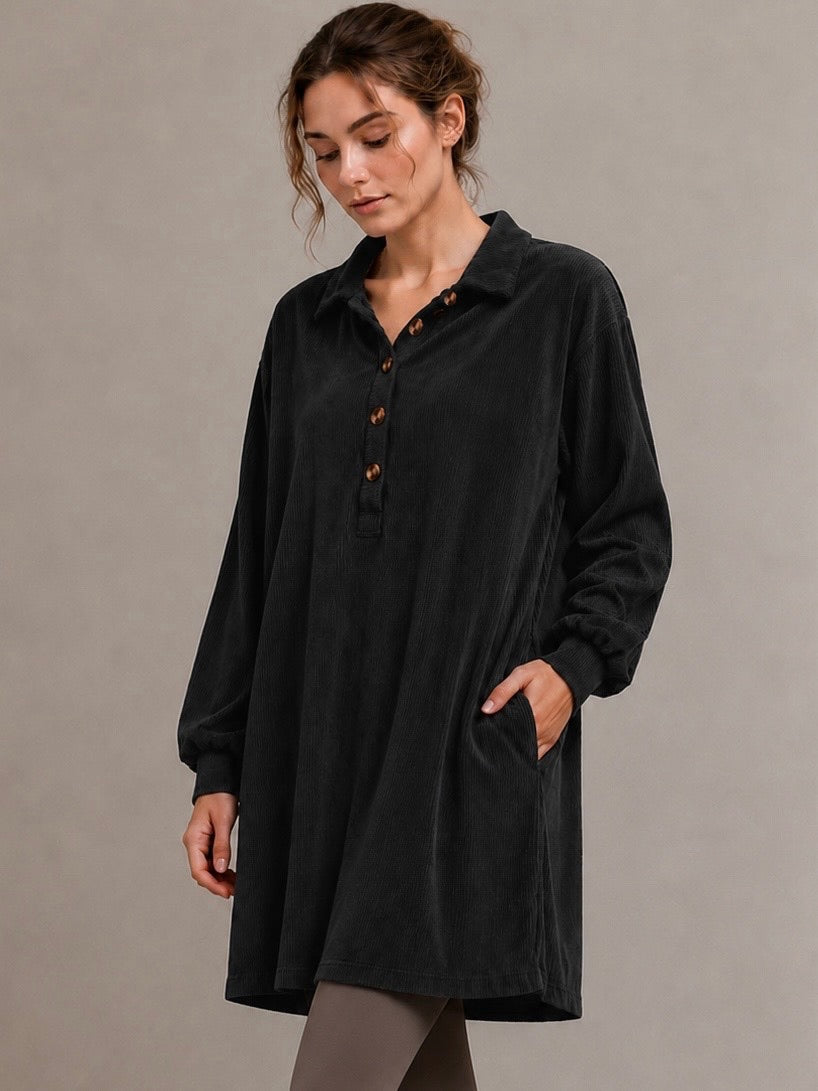 A414- Mini vestido tipo blusa de cotelé