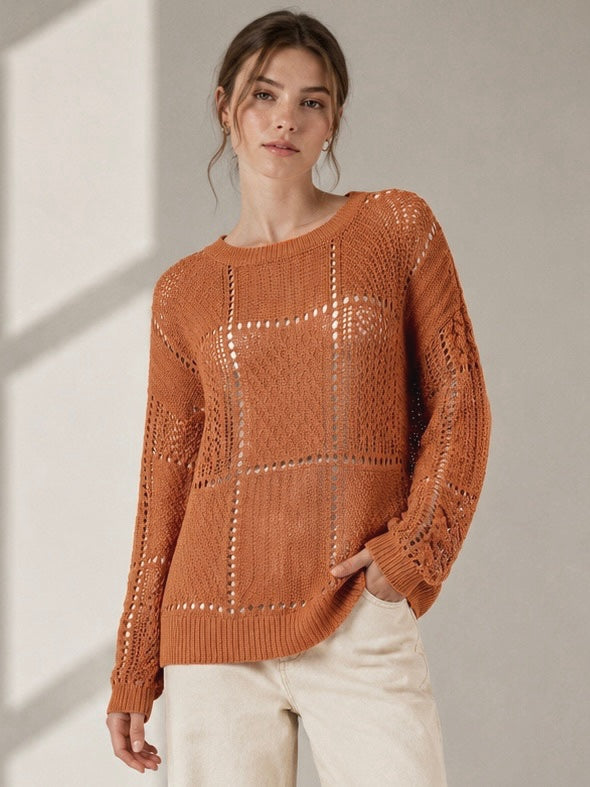 A247 - Sweater de Hilo con Cuello Redondo