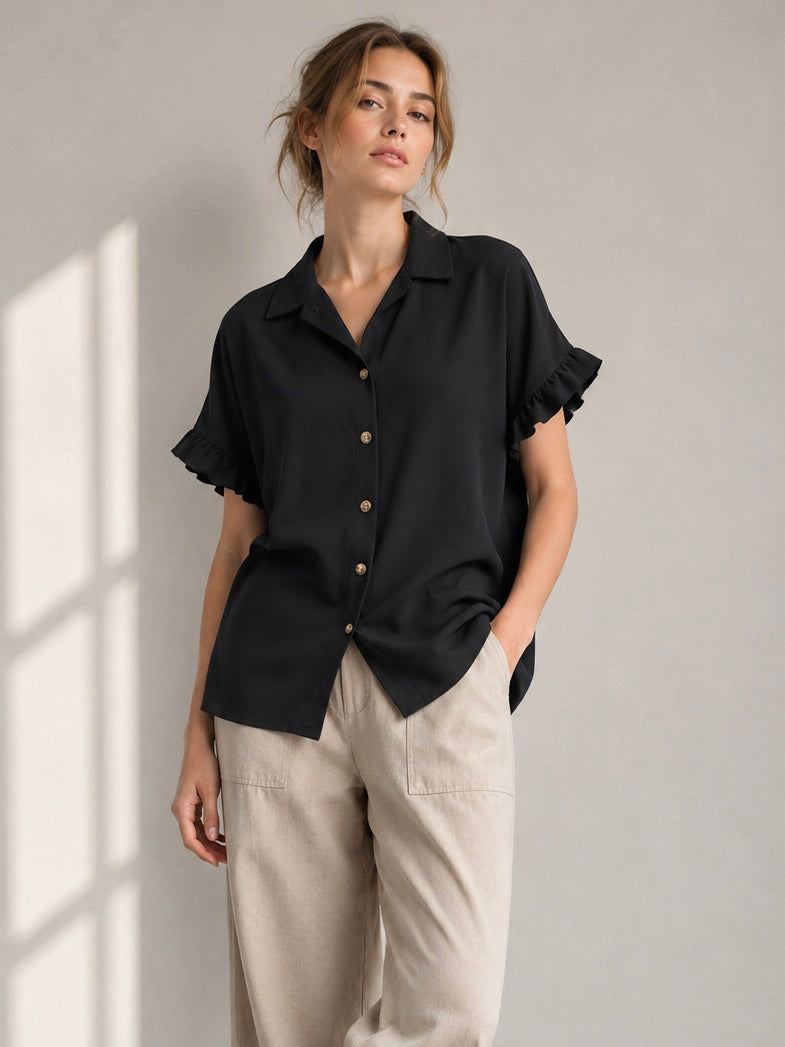 A208 - Blusa Manga Corta con Vuelo
