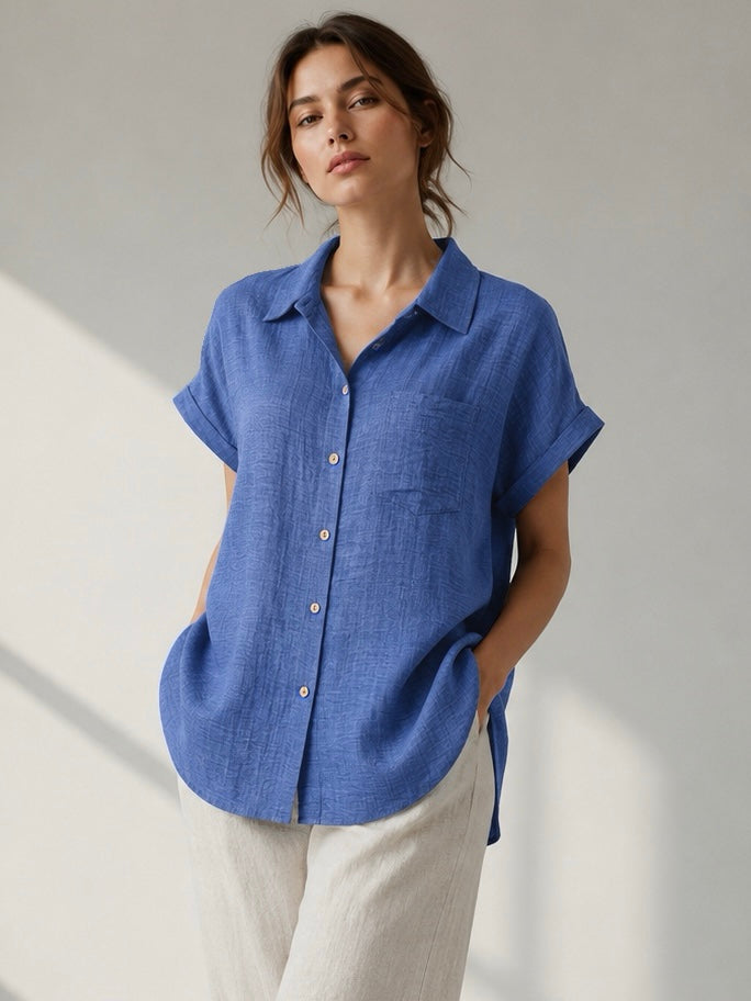 A99 - Blusa de Lino Manga Corta