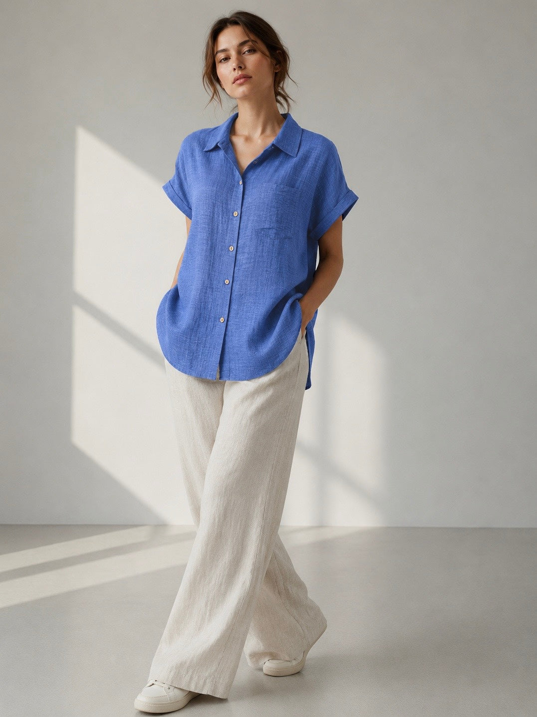 A99 - Blusa de Lino Manga Corta