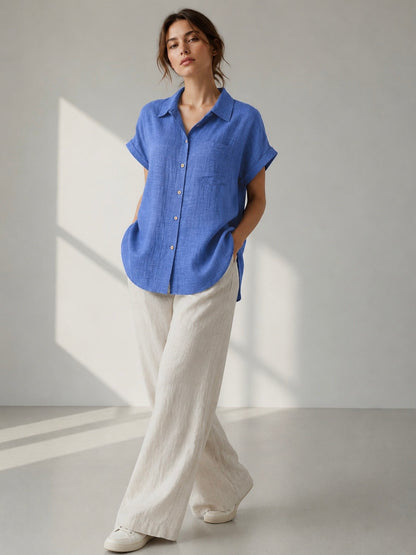 A99 - Blusa de Lino Manga Corta