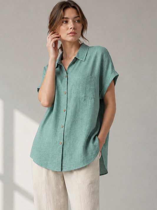 A99 - Blusa de Lino Manga Corta