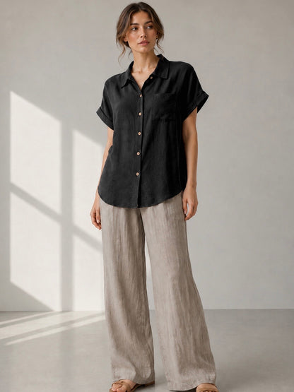 A99 - Blusa de Lino Manga Corta