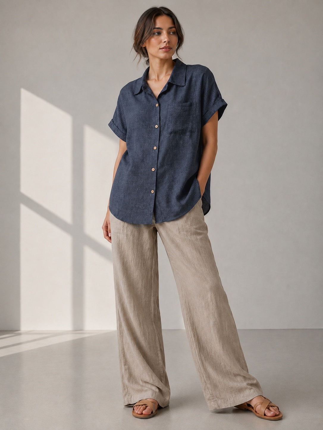 A99 - Blusa de Lino Manga Corta