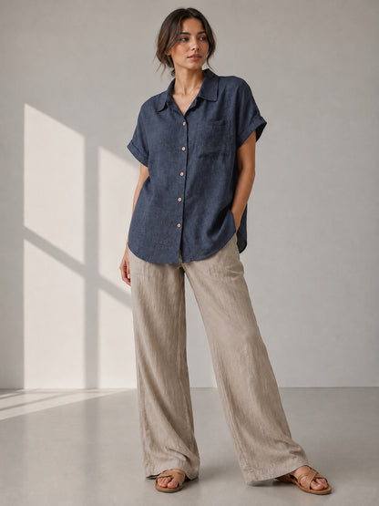A99 - Blusa de Lino Manga Corta