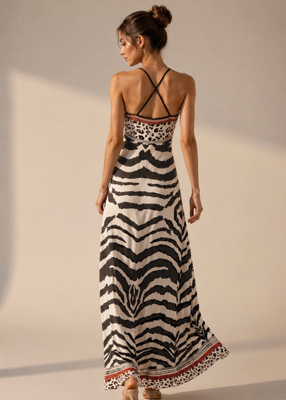 A396- Vestido Maxi Animal Print