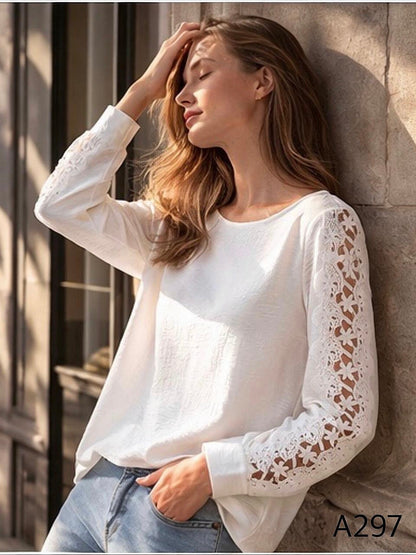 A297  - Polera Manga Larga con Detalle de Encaje