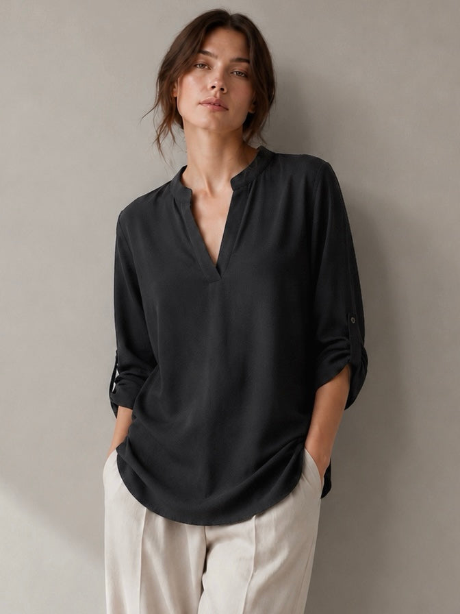 A327- Polera Manga Larga Ajustable 3/4 con Cuello Mao