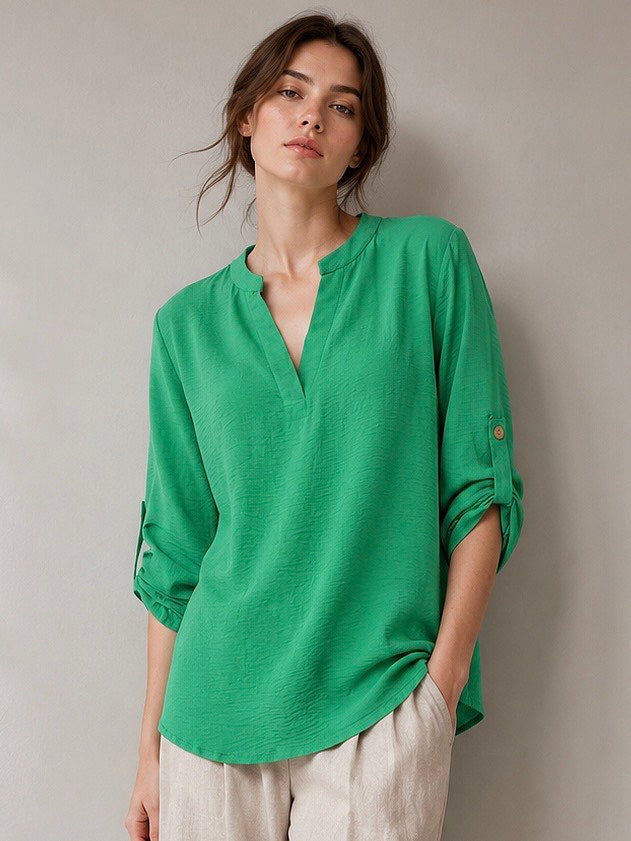A327- Polera Manga Larga Ajustable 3/4 con Cuello Mao