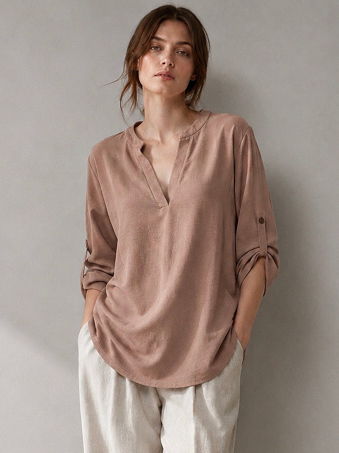 A327- Polera Manga Larga Ajustable 3/4 con Cuello Mao
