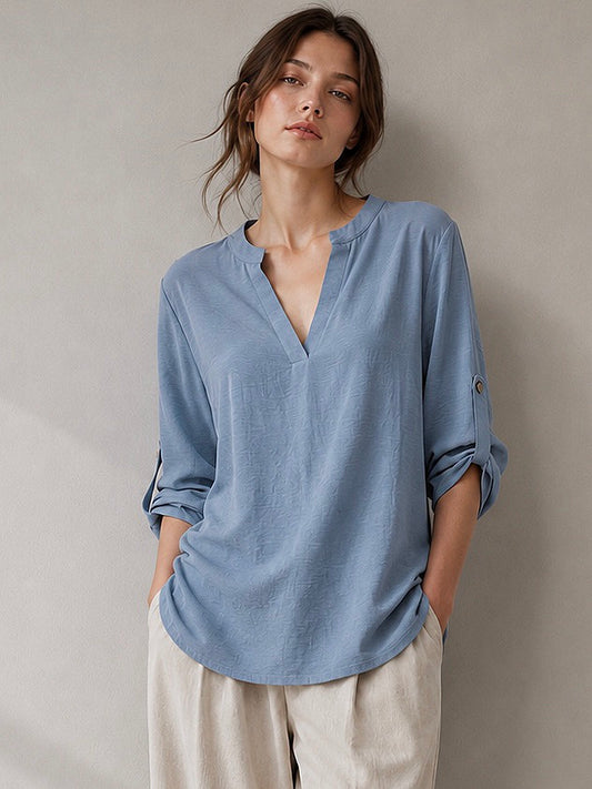 A327- Polera Manga Larga Ajustable 3/4 con Cuello Mao