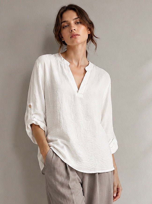 A327- Polera Manga Larga Ajustable 3/4 con Cuello Mao
