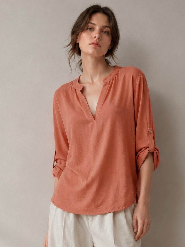A327- Polera Manga Larga Ajustable 3/4 con Cuello Mao