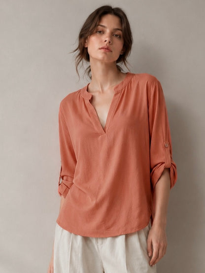 A327- Polera Manga Larga Ajustable 3/4 con Cuello Mao